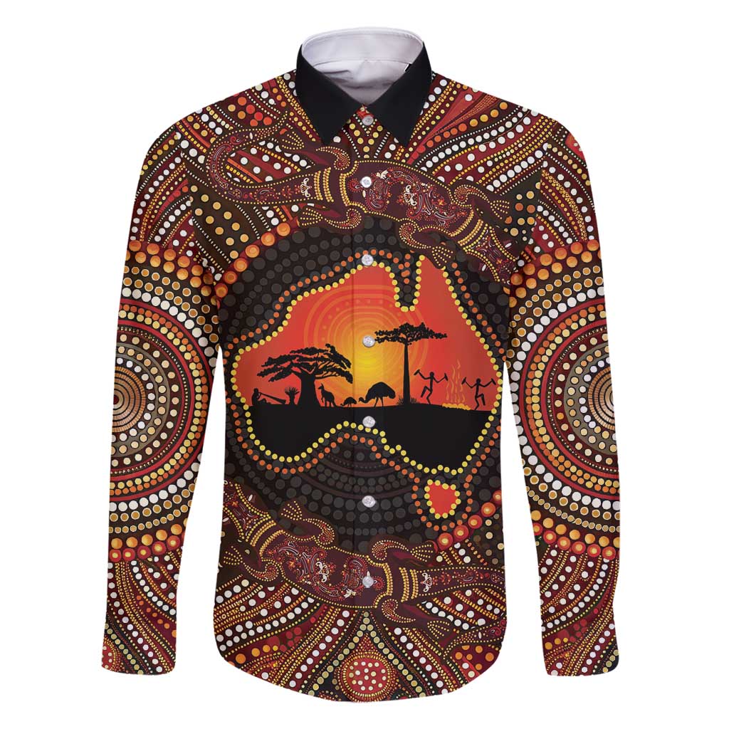 Lizard and Australia Map Family Matching Off Shoulder Maxi Dress and Hawaiian Shirt Aboriginal Dot Painting
