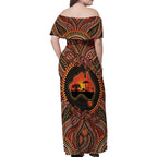 Lizard and Australia Map Family Matching Off Shoulder Maxi Dress and Hawaiian Shirt Aboriginal Dot Painting