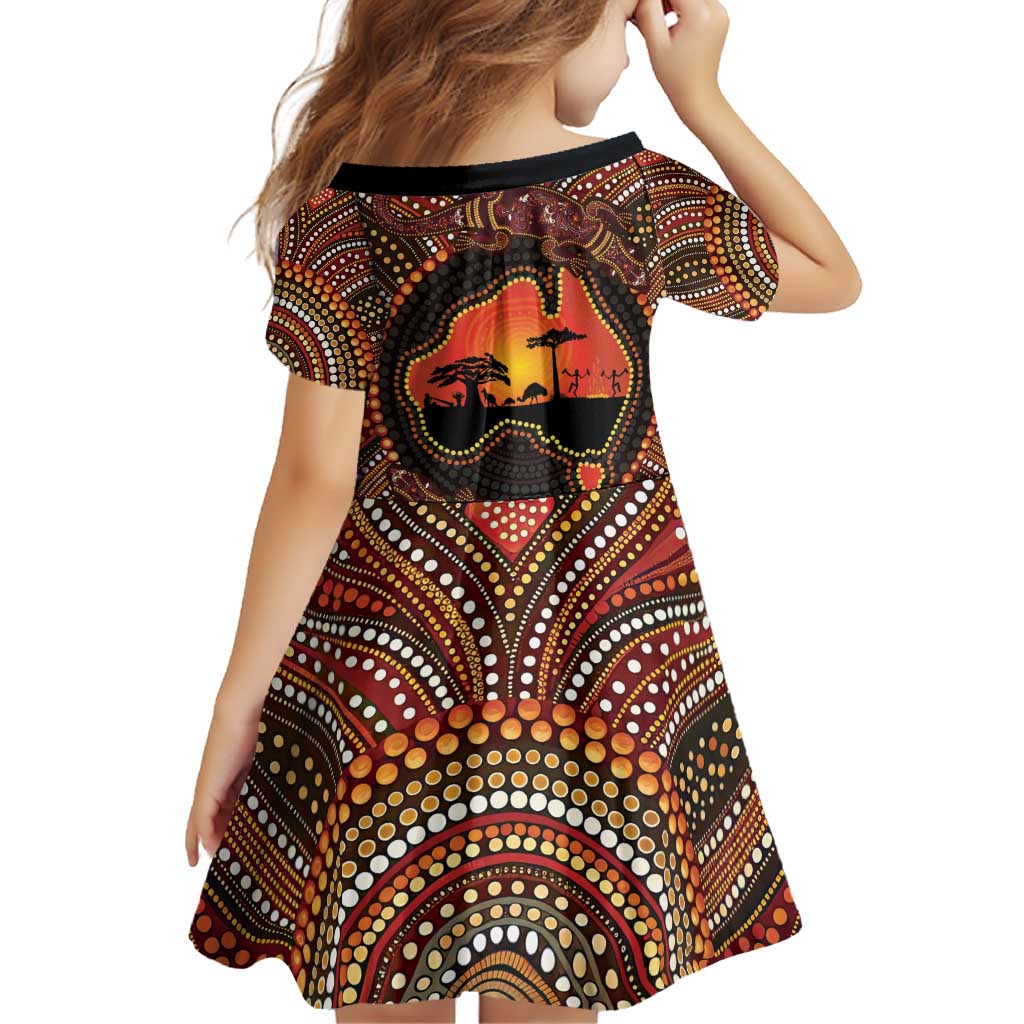 Lizard and Australia Map Family Matching Off Shoulder Short Dress and Hawaiian Shirt Aboriginal Dot Painting
