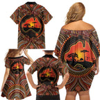 Lizard and Australia Map Family Matching Off Shoulder Short Dress and Hawaiian Shirt Aboriginal Dot Painting