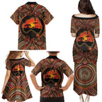 Lizard and Australia Map Family Matching Puletasi and Hawaiian Shirt Aboriginal Dot Painting