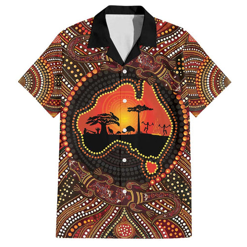 Lizard and Australia Map Family Matching Puletasi and Hawaiian Shirt Aboriginal Dot Painting