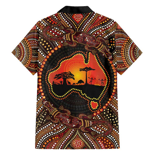 Lizard and Australia Map Family Matching Puletasi and Hawaiian Shirt Aboriginal Dot Painting