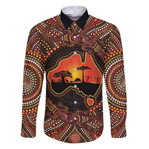 Lizard and Australia Map Family Matching Puletasi and Hawaiian Shirt Aboriginal Dot Painting