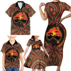 Lizard and Australia Map Family Matching Short Sleeve Bodycon Dress and Hawaiian Shirt Aboriginal Dot Painting