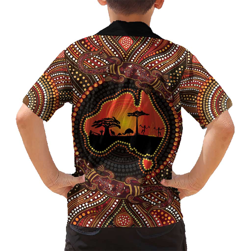 Lizard and Australia Map Family Matching Short Sleeve Bodycon Dress and Hawaiian Shirt Aboriginal Dot Painting
