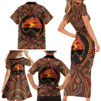 Lizard and Australia Map Family Matching Short Sleeve Bodycon Dress and Hawaiian Shirt Aboriginal Dot Painting