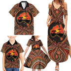 Lizard and Australia Map Family Matching Summer Maxi Dress and Hawaiian Shirt Aboriginal Dot Painting