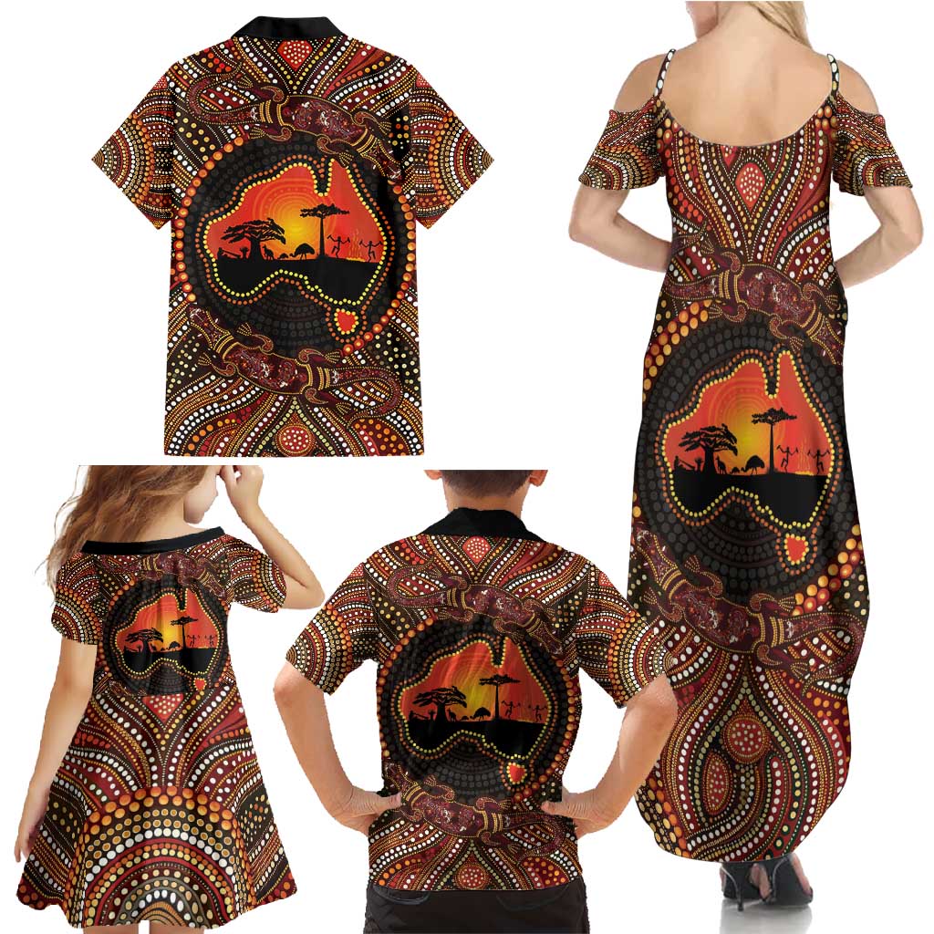 Lizard and Australia Map Family Matching Summer Maxi Dress and Hawaiian Shirt Aboriginal Dot Painting