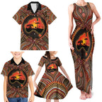 Lizard and Australia Map Family Matching Tank Maxi Dress and Hawaiian Shirt Aboriginal Dot Painting