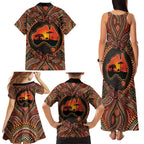 Lizard and Australia Map Family Matching Tank Maxi Dress and Hawaiian Shirt Aboriginal Dot Painting