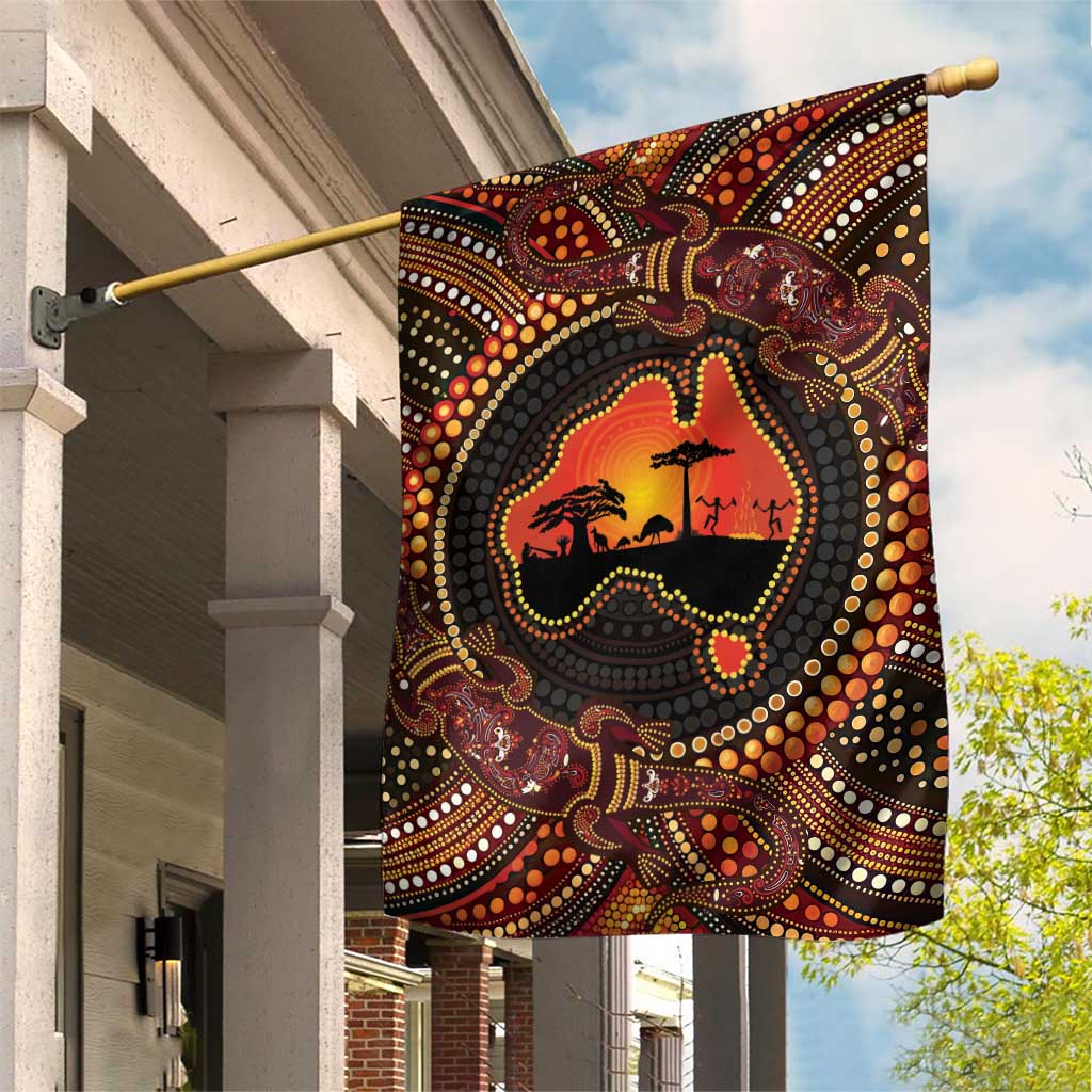 Lizard and Australia Map Garden Flag Aboriginal Dot Painting