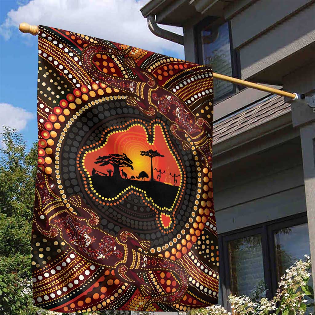 Lizard and Australia Map Garden Flag Aboriginal Dot Painting