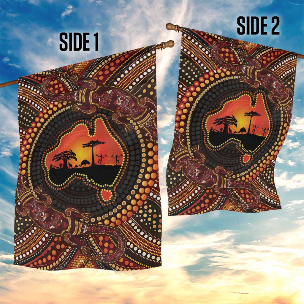 Lizard and Australia Map Garden Flag Aboriginal Dot Painting