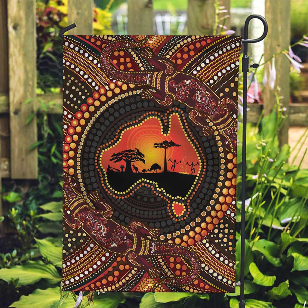Lizard and Australia Map Garden Flag Aboriginal Dot Painting