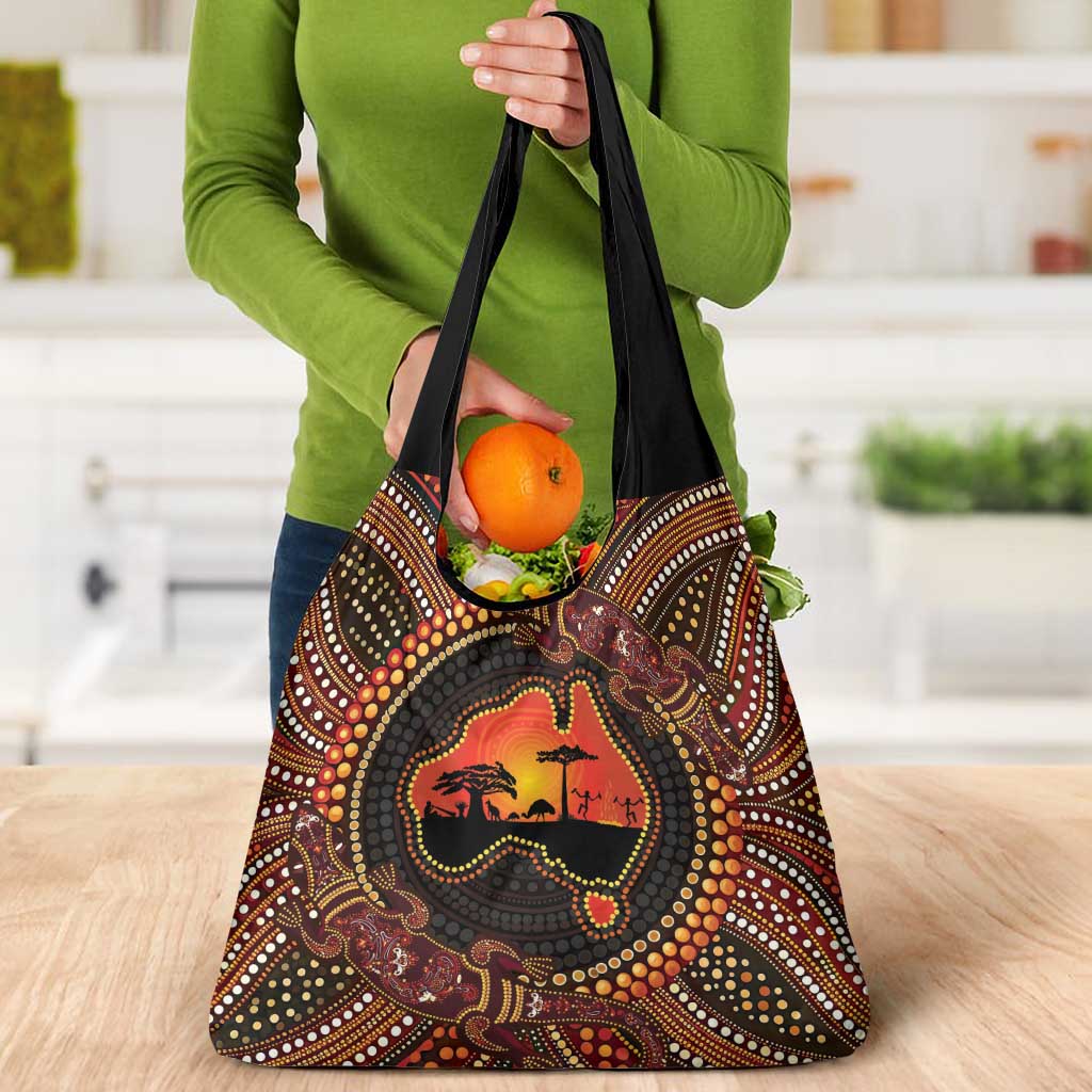 Lizard and Australia Map Grocery Bag Aboriginal Dot Painting