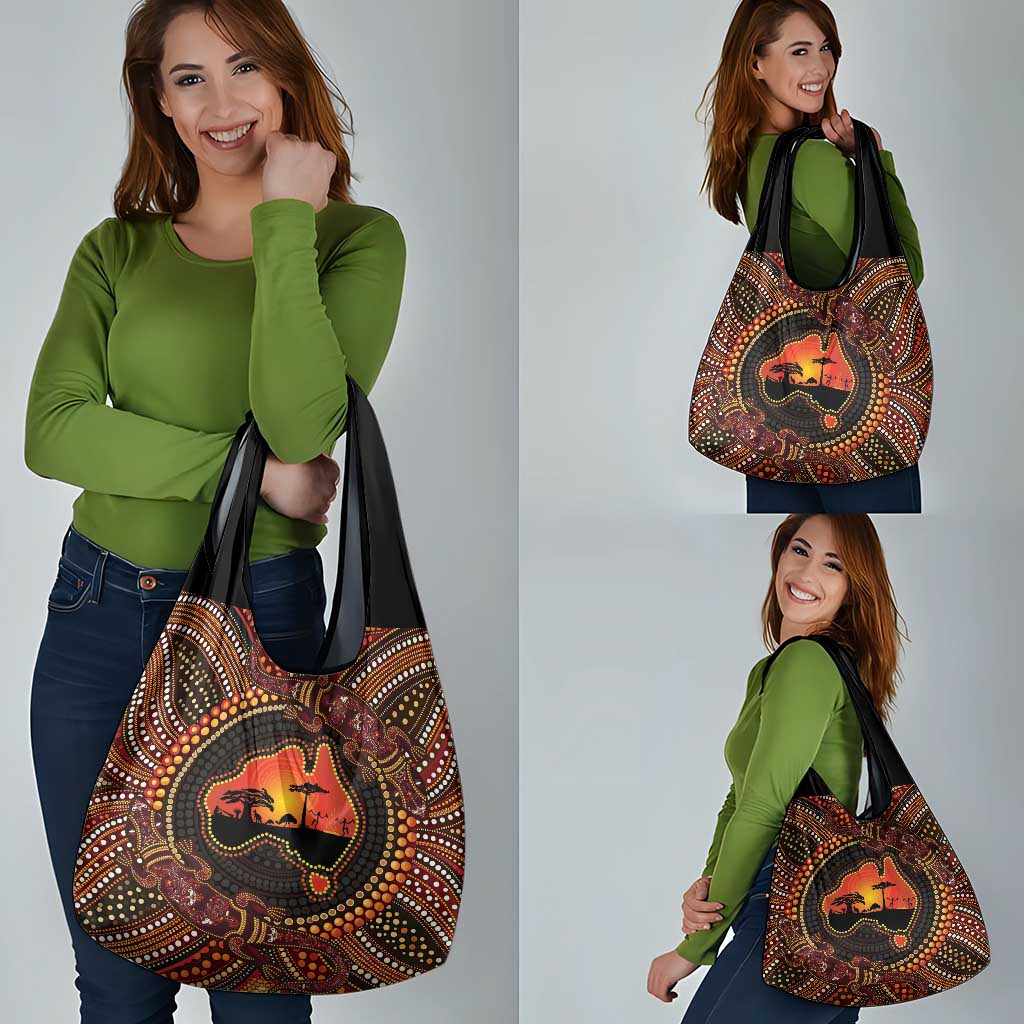 Lizard and Australia Map Grocery Bag Aboriginal Dot Painting