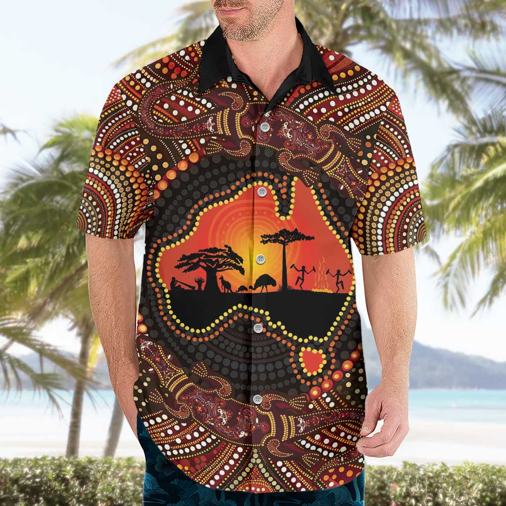 Lizard and Australia Map Hawaiian Shirt Aboriginal Dot Painting