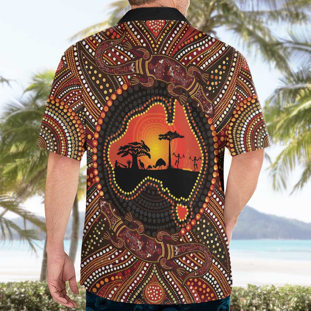Lizard and Australia Map Hawaiian Shirt Aboriginal Dot Painting