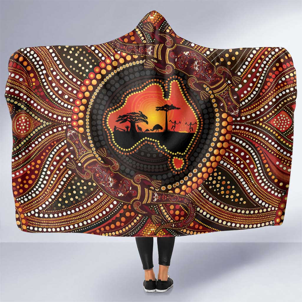 Lizard and Australia Map Hooded Blanket Aboriginal Dot Painting