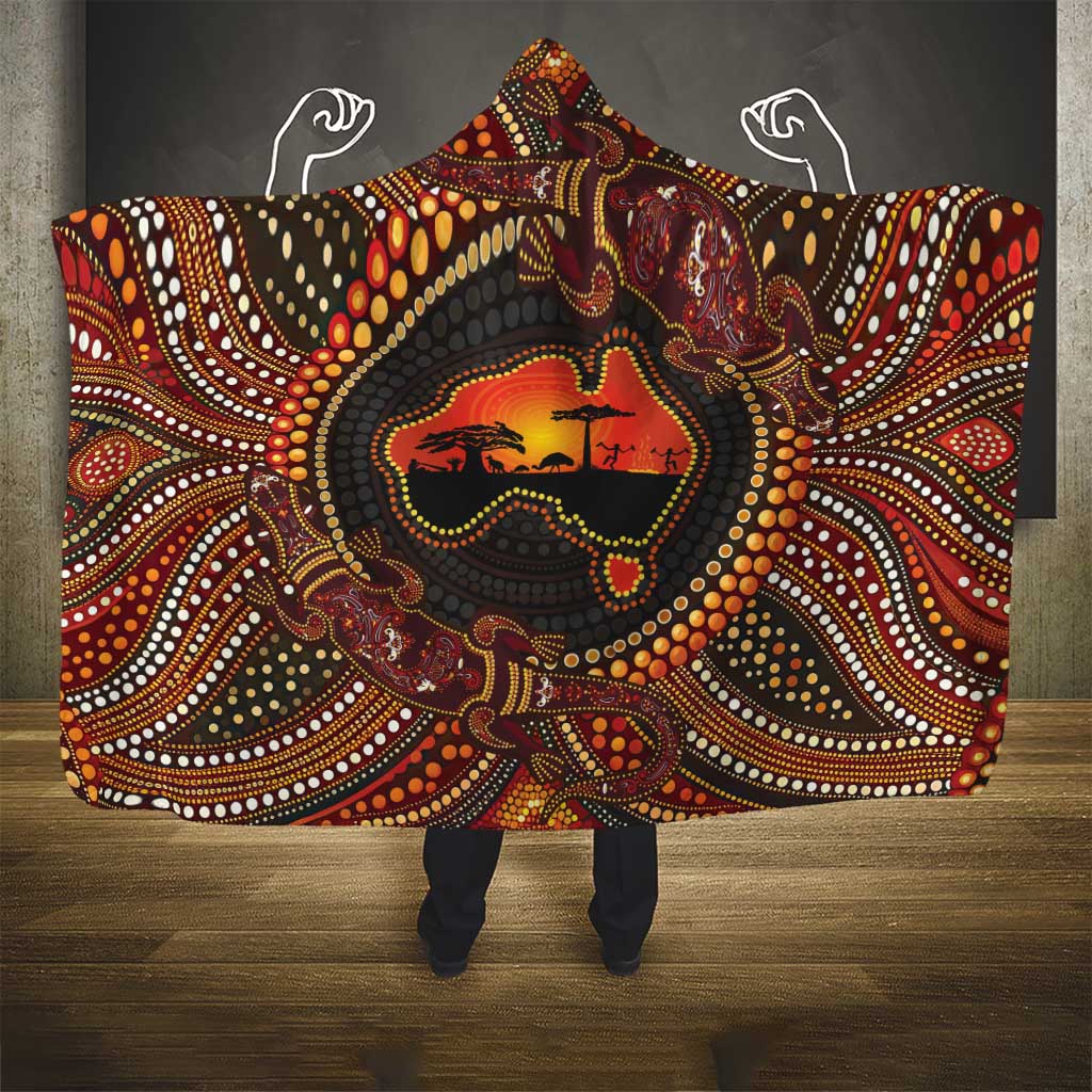 Lizard and Australia Map Hooded Blanket Aboriginal Dot Painting