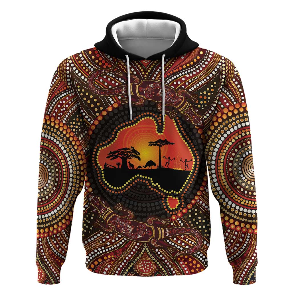 Lizard and Australia Map Hoodie Aboriginal Dot Painting