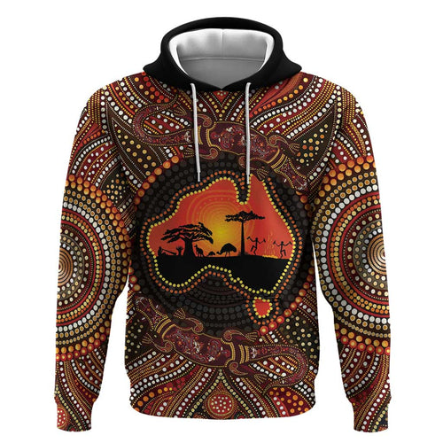 Lizard and Australia Map Hoodie Aboriginal Dot Painting