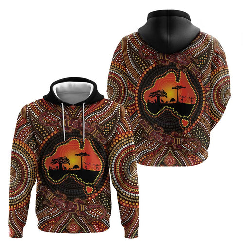 Lizard and Australia Map Hoodie Aboriginal Dot Painting