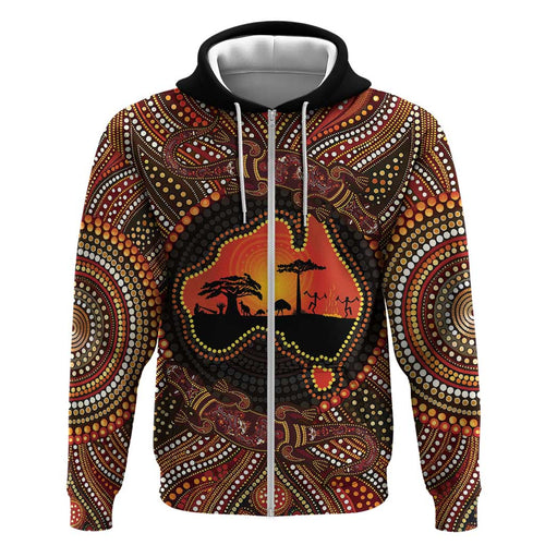 Lizard and Australia Map Hoodie Aboriginal Dot Painting