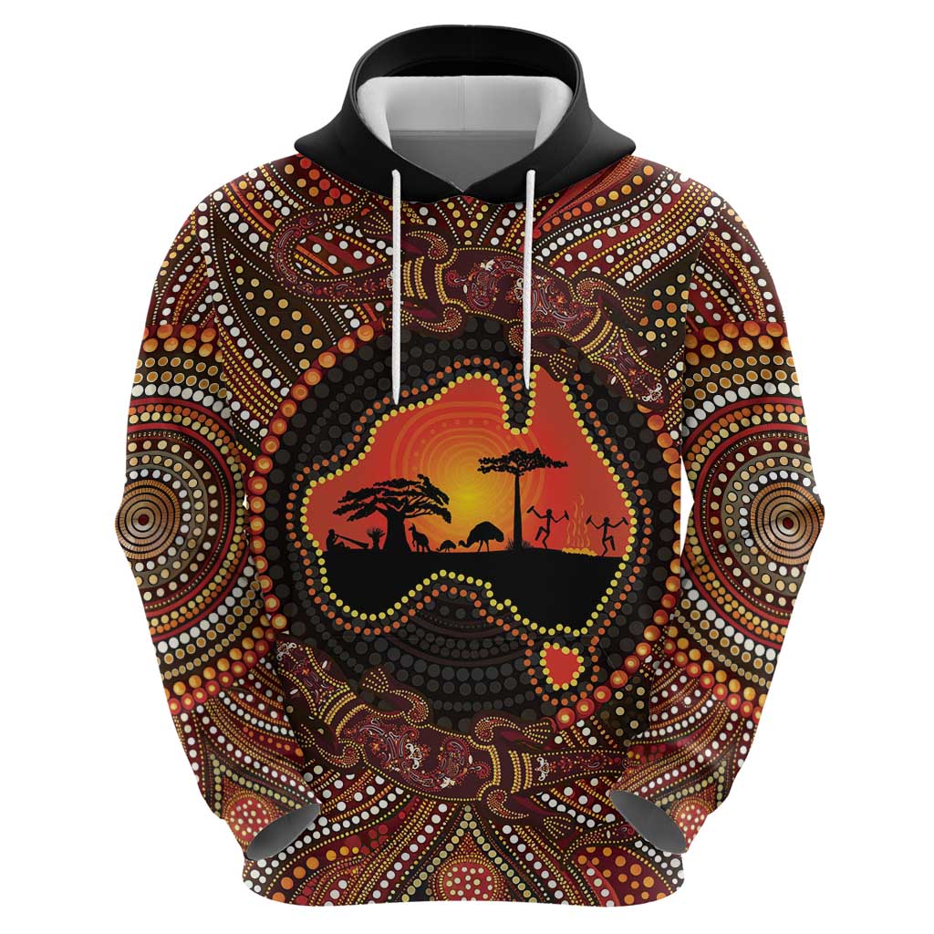 Lizard and Australia Map Hoodie Aboriginal Dot Painting