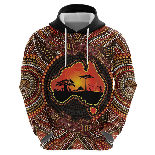 Lizard and Australia Map Hoodie Aboriginal Dot Painting