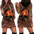 Lizard and Australia Map Hoodie Dress Aboriginal Dot Painting