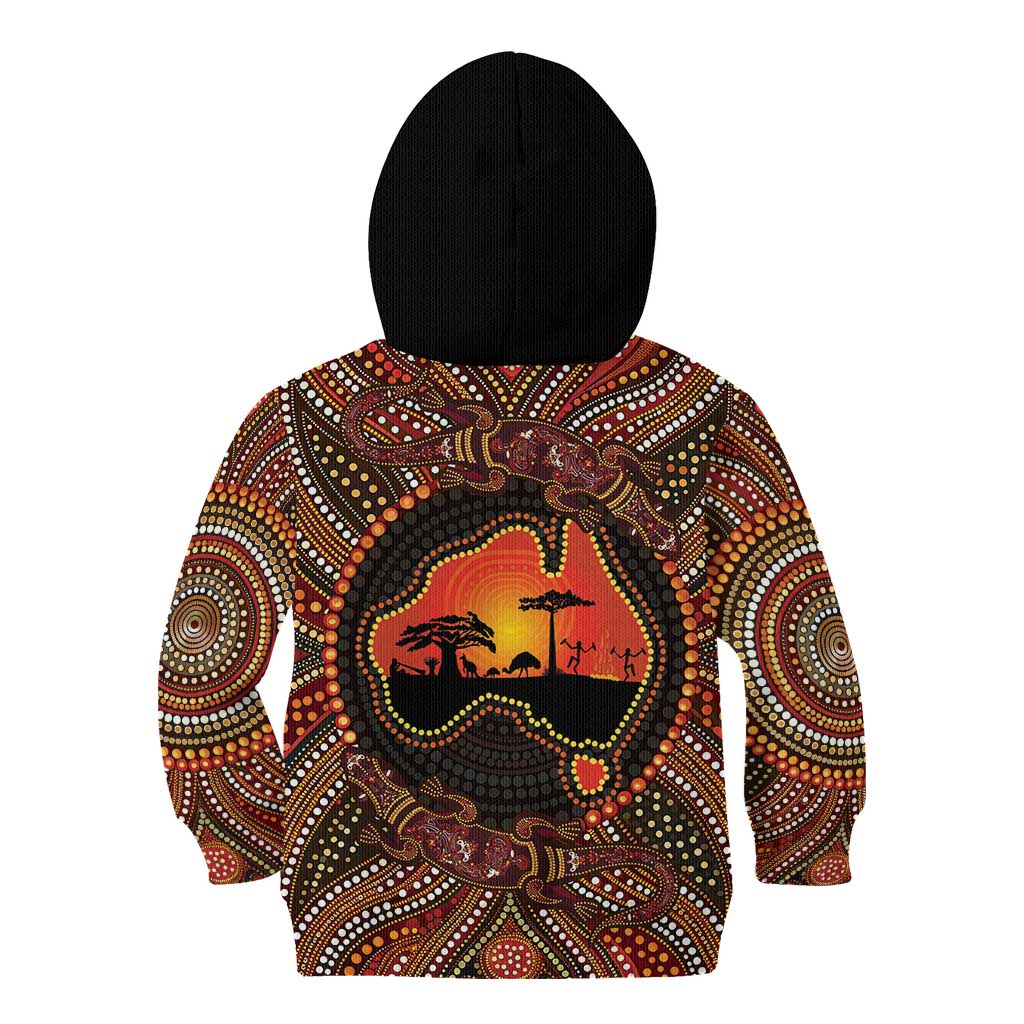 Lizard and Australia Map Kid Hoodie Aboriginal Dot Painting