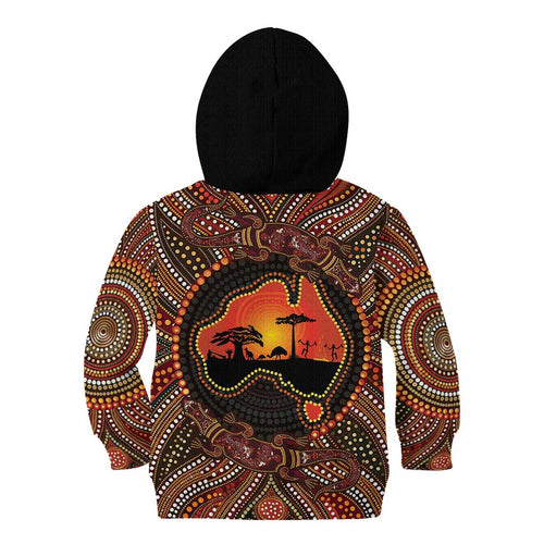 Lizard and Australia Map Kid Hoodie Aboriginal Dot Painting