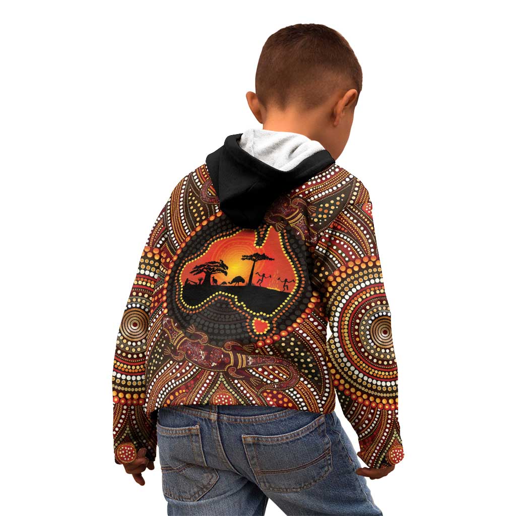 Lizard and Australia Map Kid Hoodie Aboriginal Dot Painting