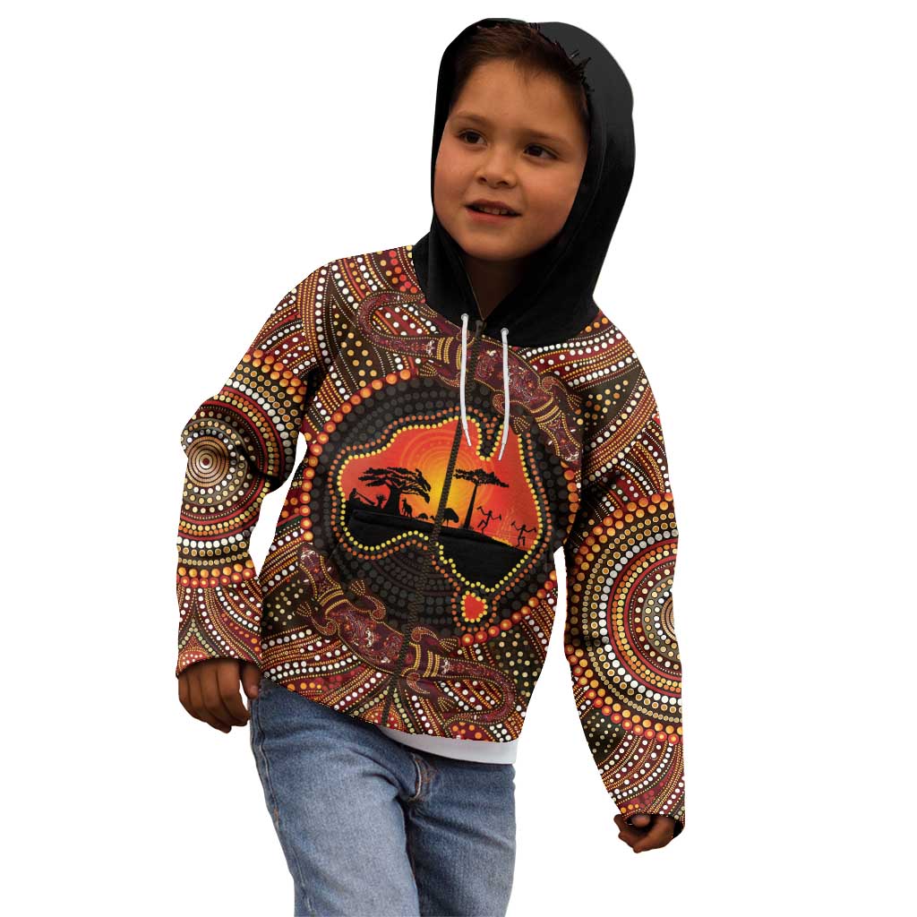 Lizard and Australia Map Kid Hoodie Aboriginal Dot Painting