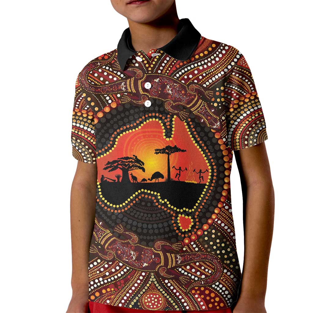 Lizard and Australia Map Kid Polo Shirt Aboriginal Dot Painting