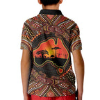 Lizard and Australia Map Kid Polo Shirt Aboriginal Dot Painting