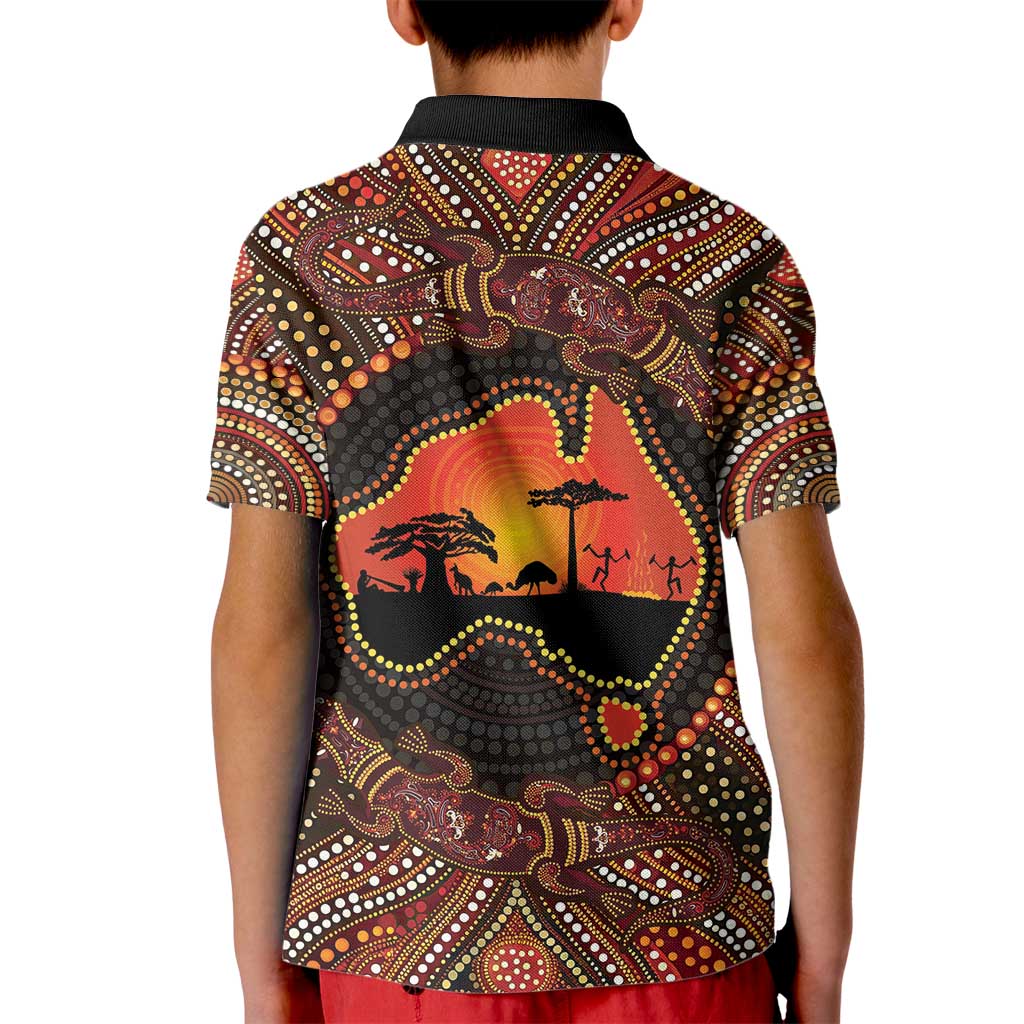 Lizard and Australia Map Kid Polo Shirt Aboriginal Dot Painting