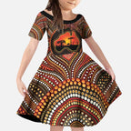 Lizard and Australia Map Kid Short Sleeve Dress Aboriginal Dot Painting