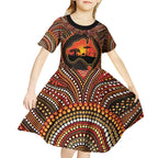 Lizard and Australia Map Kid Short Sleeve Dress Aboriginal Dot Painting