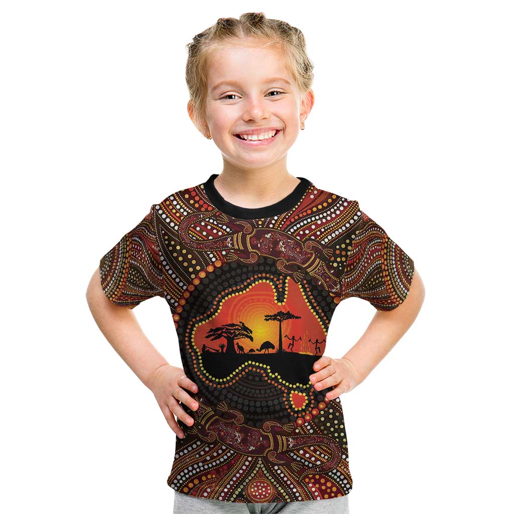 Lizard and Australia Map Kid T Shirt Aboriginal Dot Painting