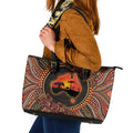 Lizard and Australia Map Leather Tote Bag Aboriginal Dot Painting