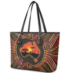 Lizard and Australia Map Leather Tote Bag Aboriginal Dot Painting