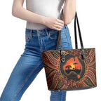 Lizard and Australia Map Leather Tote Bag Aboriginal Dot Painting