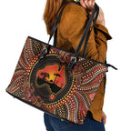 Lizard and Australia Map Leather Tote Bag Aboriginal Dot Painting