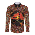 Lizard and Australia Map Long Sleeve Button Shirt Aboriginal Dot Painting