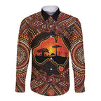 Lizard and Australia Map Long Sleeve Button Shirt Aboriginal Dot Painting
