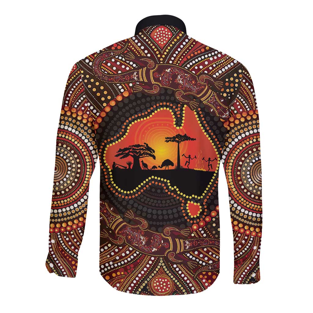 Lizard and Australia Map Long Sleeve Button Shirt Aboriginal Dot Painting