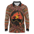 Lizard and Australia Map Long Sleeve Polo Shirt Aboriginal Dot Painting
